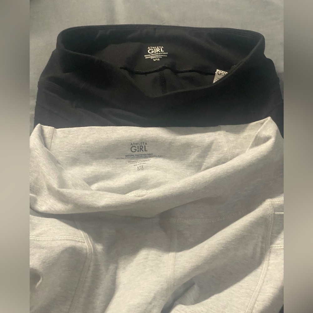 Athleta Girl Black and  Heather Gray Leggings high rise L/12 - Picture 2 of 11